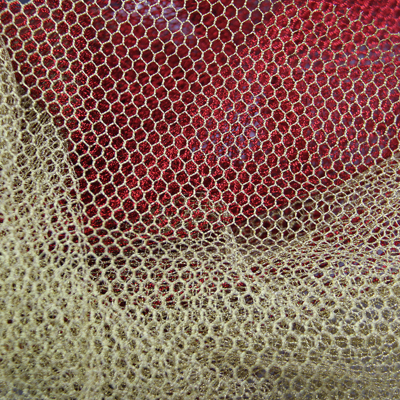 Hollow large hole hexagonal wire mesh fabric new shiny crystal mesh fabric stage clothing mesh