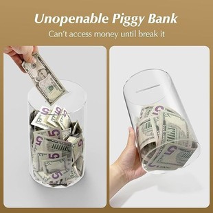 Cross-Border Amazon Transparent Acrylic Piggy Bank Cylindrical Large-Capacity Piggy Bank That Can Only Go in and Out