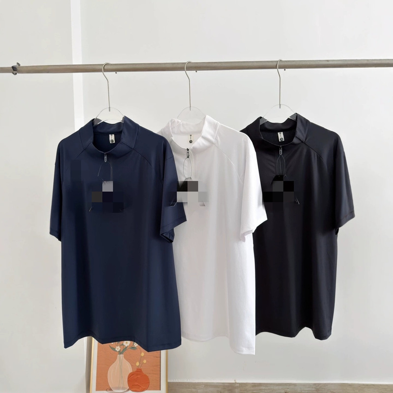 D half-zip Polo foreign trade wholesale outdoor sports short-sleeve T-shirt for men, high-elasticity, breathable, half-zip training wear