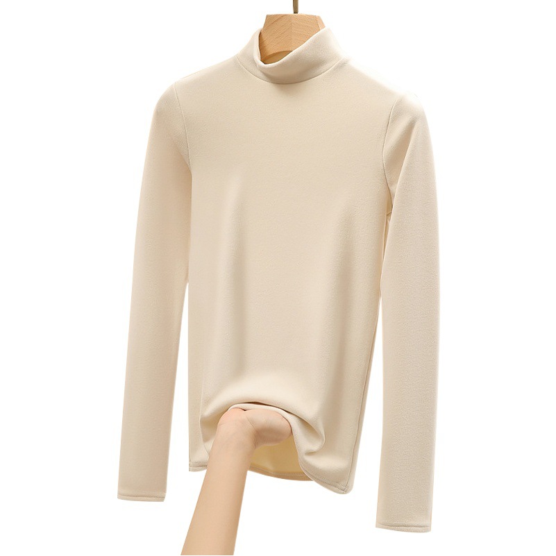 H319 New Round Neck Autumn and Winter Half-High Collar Brushed Fleece Base Layer Women's Thickened Black and White Mid-Neck Thermal Shirt
