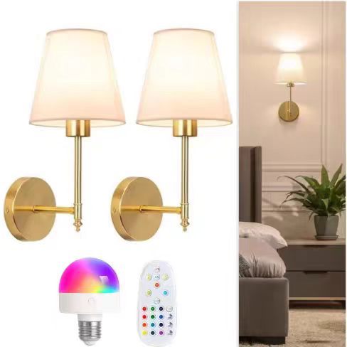 Lámpara de Pared Recargable RGB de Hierro y Tela Regulable con Control Remoto para Dormitorio y Pasillo image 9