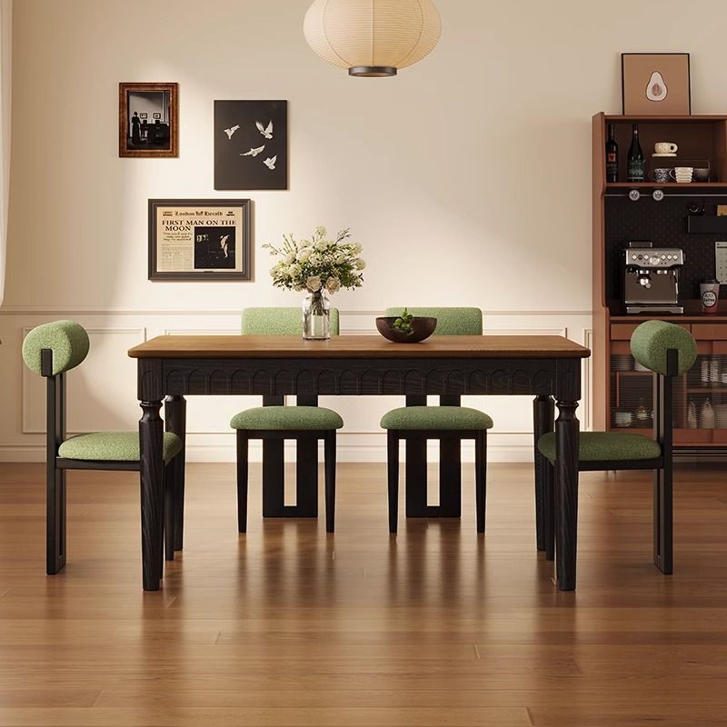 All Solid Wood French Dining Table, Light Luxury Home Retro Style Designer Dining Table, Italian Hotel Creative Dining Table and Chairs