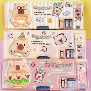 Kapibala Pencil Case Capybara Double-Layer Pencil Case with Sharpener Storage Box Pencil Case Magnetic Double-Sided Stationery Box with Good Appearance
