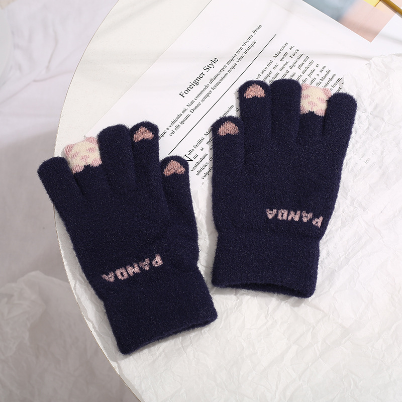 冬のぬいぐるみ手袋防寒ニット手袋卸売り秋冬女子かわいいタッチパネル学生自転車保温手袋|undefined