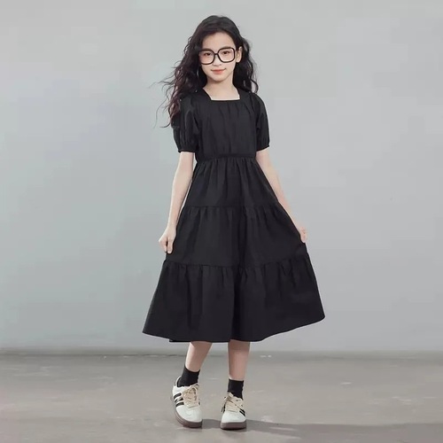 Ladies' Summer Personality Princess Dress New Korean Version Trendy Girls' Long Knee-Length Skirt Summer Outfit Solid Color One-Piece Dress