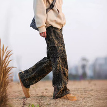 豹纹牛仔裤男2024春季新款美式高街设计感小众多口袋阔腿休闲长裤