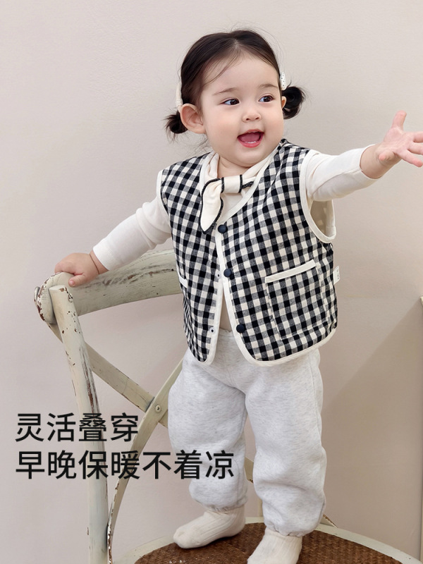 儿童两面穿马甲男女童2025新款宝宝格子背心韩版小童春秋保暖外套|undefined