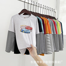 厂家直销 2025春季童装长袖T恤中大童假两件打底衫 摆地摊赶集