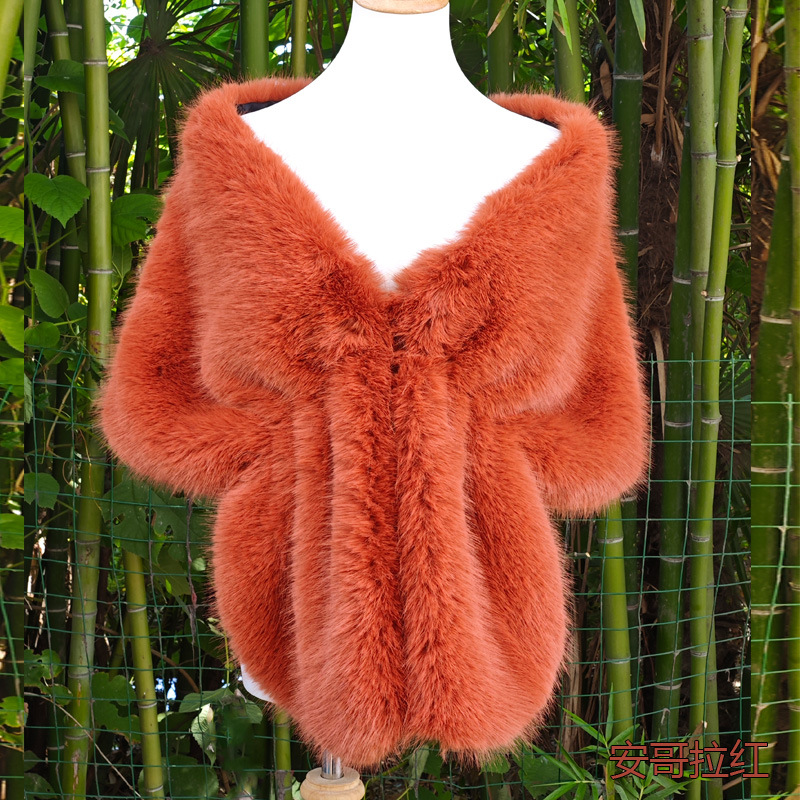 Autumn and Winter Faux Fur New Fur Collar Shawl Coat Fox Fur Ear Cape Evening Party Festival White Angora Red