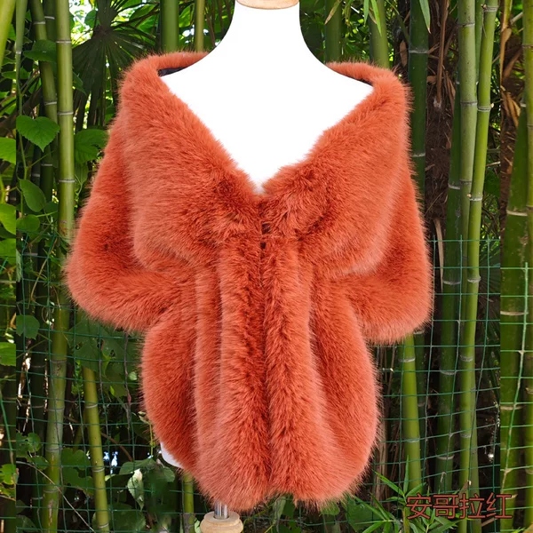 Autumn and Winter Faux Fur New Fur Collar Shawl Coat Fox Fur Ear Cape Evening Party Festival White Angora Red