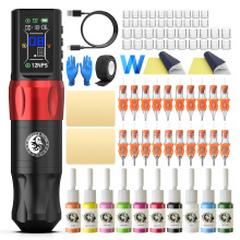 高档无线纹身笔套装带20支皮套针纹身色料转印纸练习皮跨境WTK283