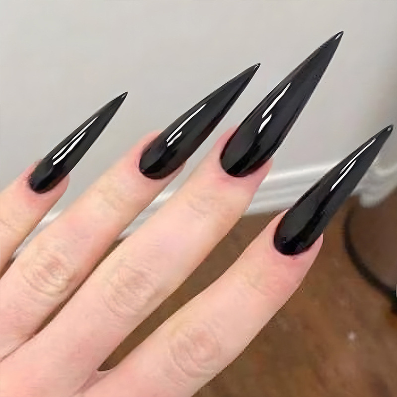 Best-Selling Foreign Trade Nail Tips, Long Pointed Dark Glossy Fake Nails, Solid Color Factory Finished Products Wholesale Wearable Nails