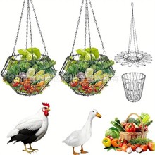 跨境热销折叠百变篮多形状吊篮铁艺垂吊果篮悬挂式喂鸡食器多功能