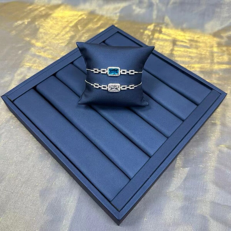 New Couple Bracelet Pavé Lake Blue Rectangular Bracelet Chain Adjustable Bracelet Trendy
