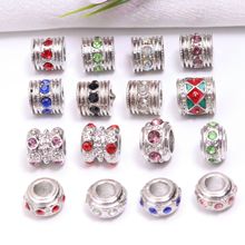 DIY饰品配件欧美串珠配饰合金藏银满钻轮子大孔珠手链隔珠项链手