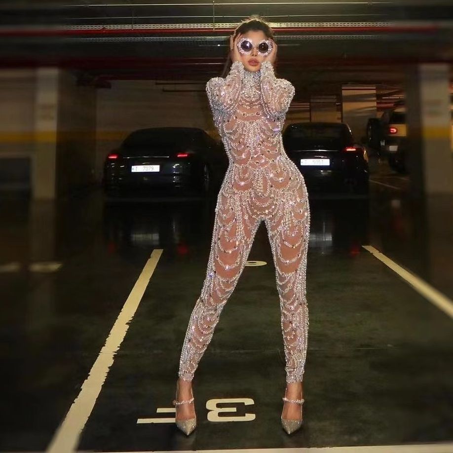 Nuevo Mono Sexy con Lentejuelas Transparentes y Ajuste Ceñido, Estilo Europeo y Americano, para Amazon, 2025