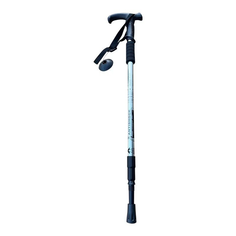Bastón de trekking de viaje al aire libre aleación de aluminio ultraligera plegable retráctil caña de escalada con luz portátil al por mayor