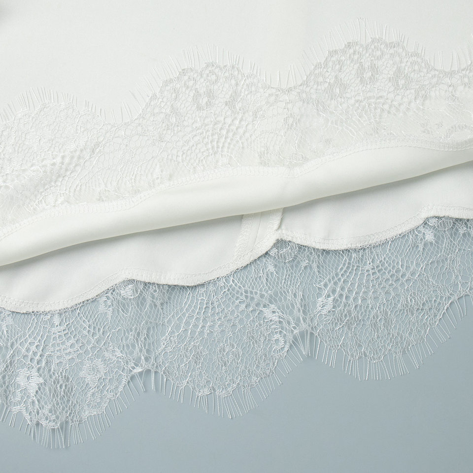 Áo hai dây cổ cao viền ren vai trần dáng bất đối xứng chất liệu satin mềm mại — Màu trắng chi tiết 12
