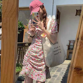抽绳鱼尾裙子新款碎花连衣裙夏装超仙学生法式初恋裙图片色