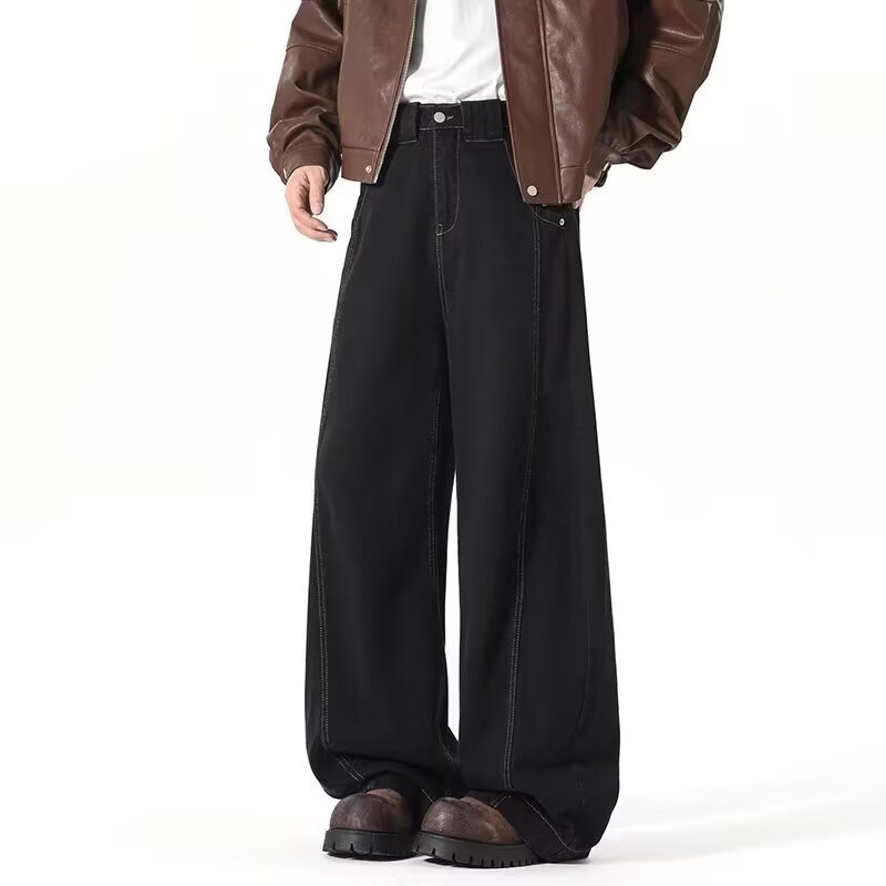 American Style High Street Popular Straight Leg Jeans Men's Spring and Autumn Design Sense Trendy Brand Plump Handsome Pendant Sense High Work Wear Pants