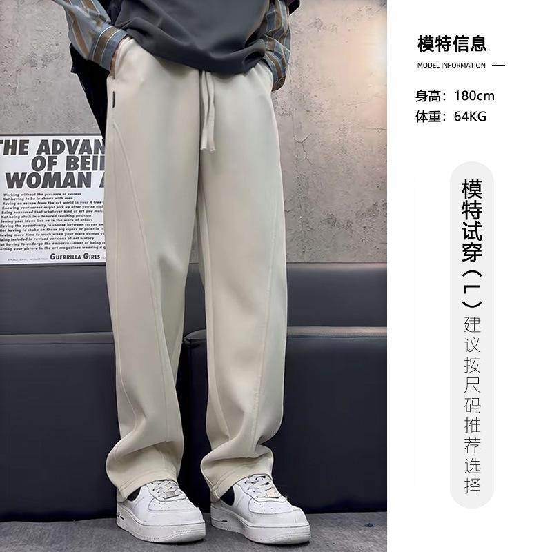 水洗baggy风慵懒松驰感运动男士卫裤男生春秋直筒男裤阔腿弯刀裤|undefined