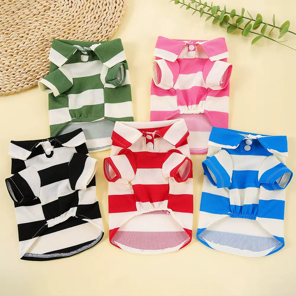 新款宠物衣服狗狗服装夏季翻领弹性猫咪服饰条纹POLO小狗衣服宠物