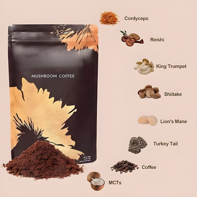 Mushroom Coffee Powder Instant Black Coffee Sugar Free 180g Bag specifications