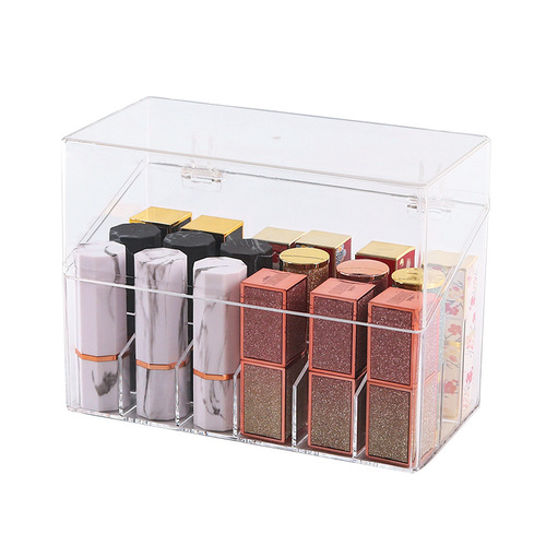 Desktop lipstick storage box for lipstick and lip glaze box, multi-lattice nail polish cosmetics transparent storage rack
