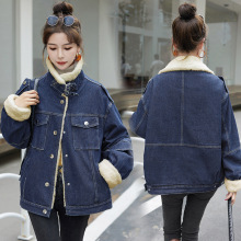 牛仔加绒外套女冬季2025年小个子慵懒宽松派克服加厚毛绒棉衣