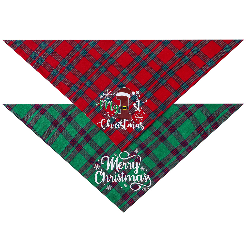 Original transfronterizo nuevo algodón a cuadros mascota triángulo bufanda perro bufanda Navidad mascota saliva toalla mascota bufanda