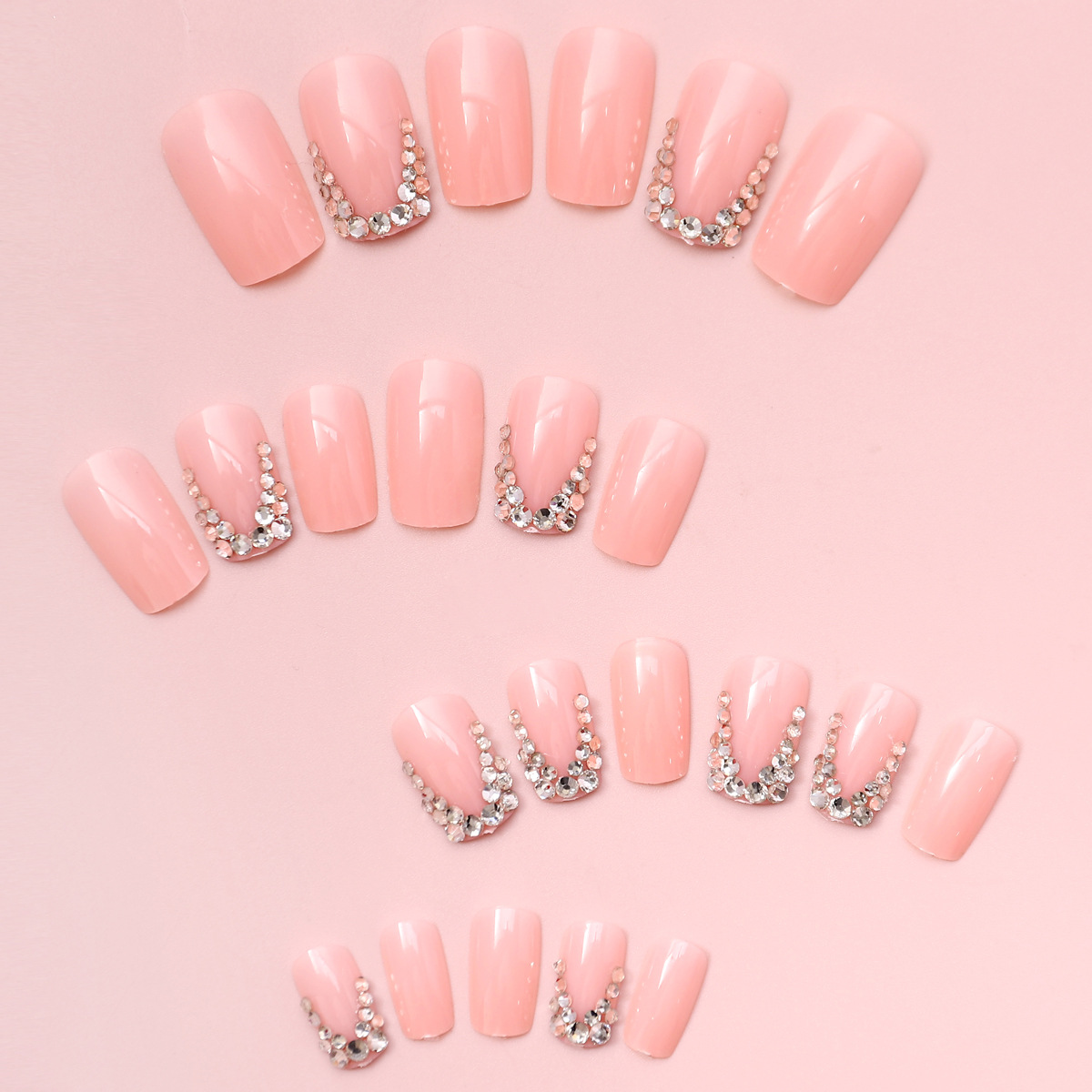 Parche de uñas de uñas con bordes de diamantes de imitación franceses