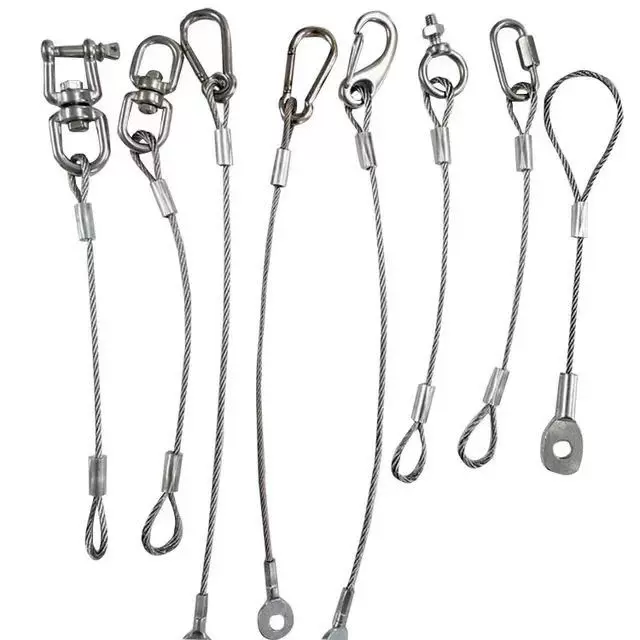 厂家直销钢丝绳吊索电缆组件带末端配件铝套安全挂绳灯饰保险绳