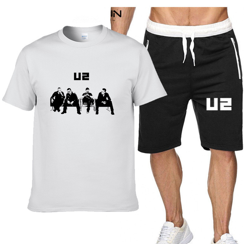 U2 Band Short-Sleeved Men's T-Shirt Suit Shorts Rock Classic Band Iron Maiden Metal European and American Commemorative T-Shirt