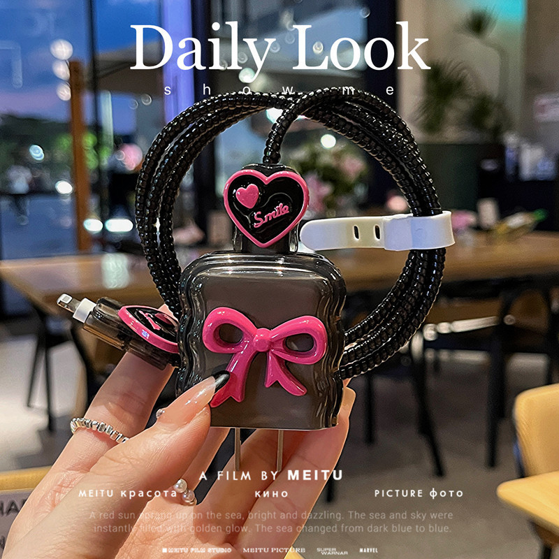 Apple Data Cable Protective Cover 20W Fast Charging Head Charger Cable Bite Device iPhone Female Bow Romantic Simple