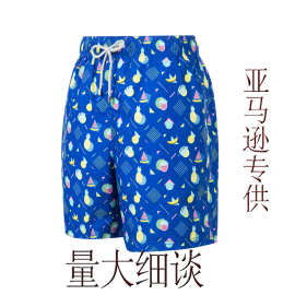 男装短裤夏季透气居家户外星球印花海边沙滩桃皮绒男短裤现货批发