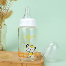 卡通款高硼硅标口奶瓶定做 120ML仿母乳奶嘴玻璃奶瓶外贸生产厂家