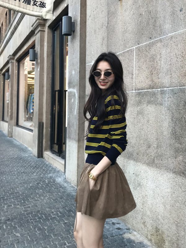 美式撞色条纹polo衫长袖T恤女宽松复古通勤针织上衣|undefined