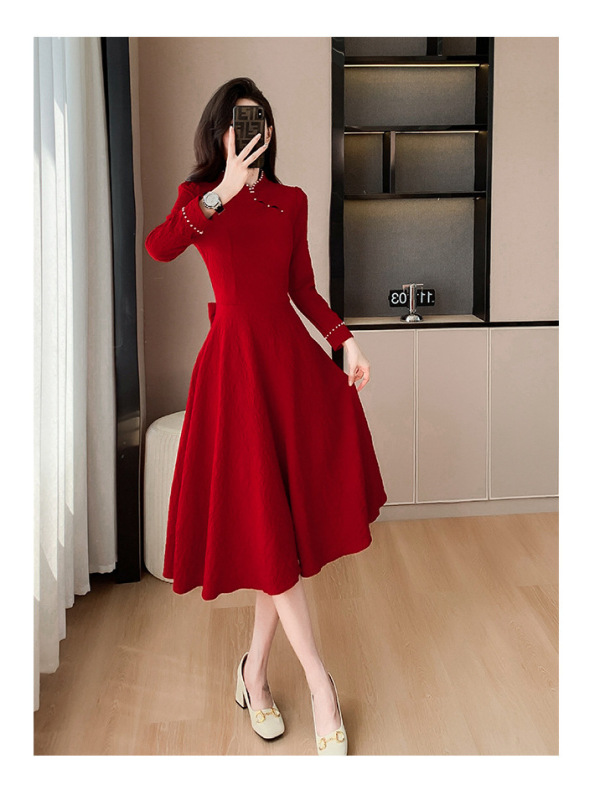 新中式酒红色新娘敬酒服轻奢小众气质结婚回门便装订婚礼服连衣裙|undefined