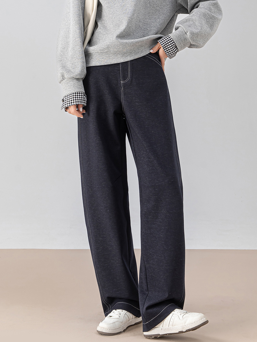 Quần culottes nữ ống rộng dáng chuối giả denim dệt kim mùa thu — Màu xanh lam đậm
