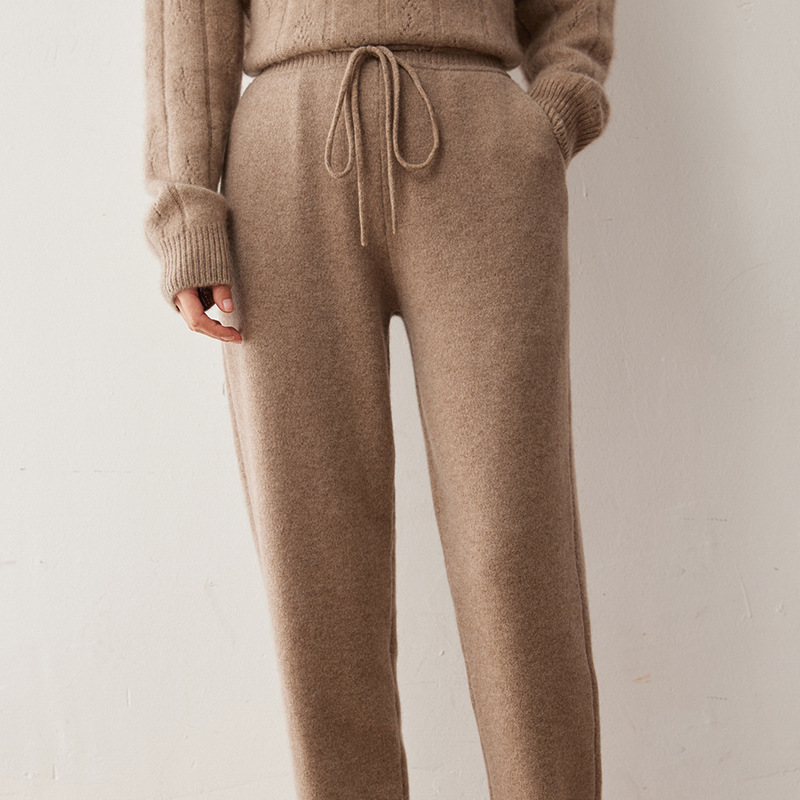 2024 Autumn and Winter New Women's Cashmere Knitted Skinny Pants High Waist Bundle Leg Casual Wool Tight Nipped Pants
