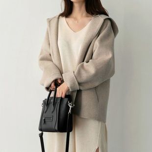 Hooded Woolen Outwear Women's Short 2025 Autumn and Winter New Loose Pure Color Small Casual Woolen Outwear