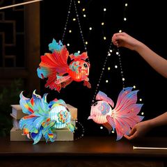 2025新款手提发光卡通鲤鱼花灯儿童手工diy制作中秋节灯笼材料包