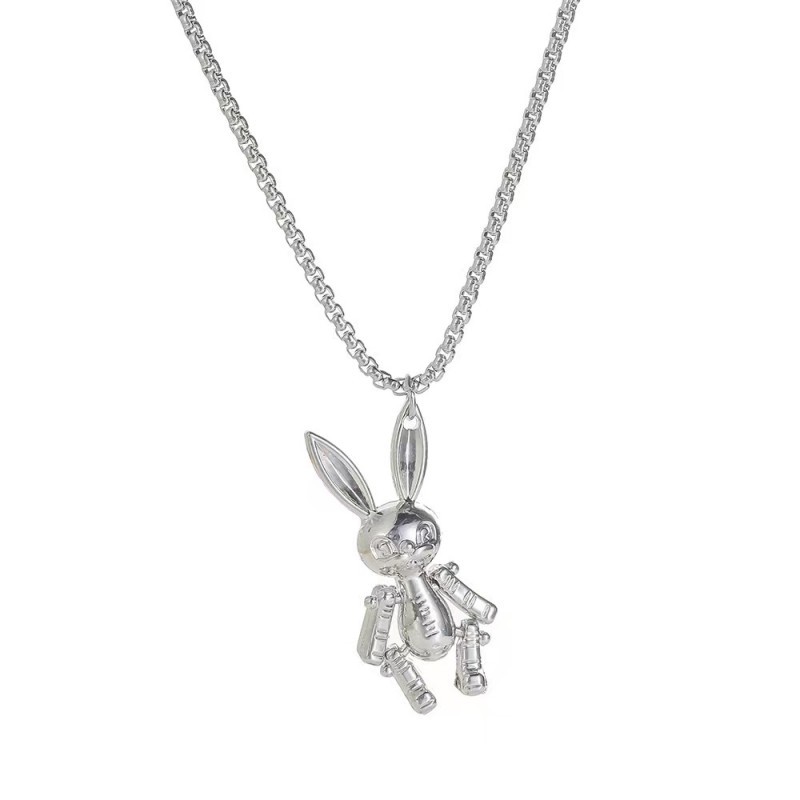 Collana con ciondolo a forma di coniglio carino, lunga, in acciaio al titanio, hip hop, da donna, incolore, alla moda, Internet, rosso coreano_voghion.com