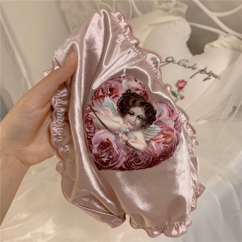 Cross-Border French Retro Angel Girl Rose Imitation Silk Comfortable Stretch Women's Triangle Panties Heart-Shaped Sexy Underwear Cross-Border French Retro Angel Girl Rose Imitation Silk Comfortable Stretch Women's Triangle Panties Heart-Shaped Sexy Underwear