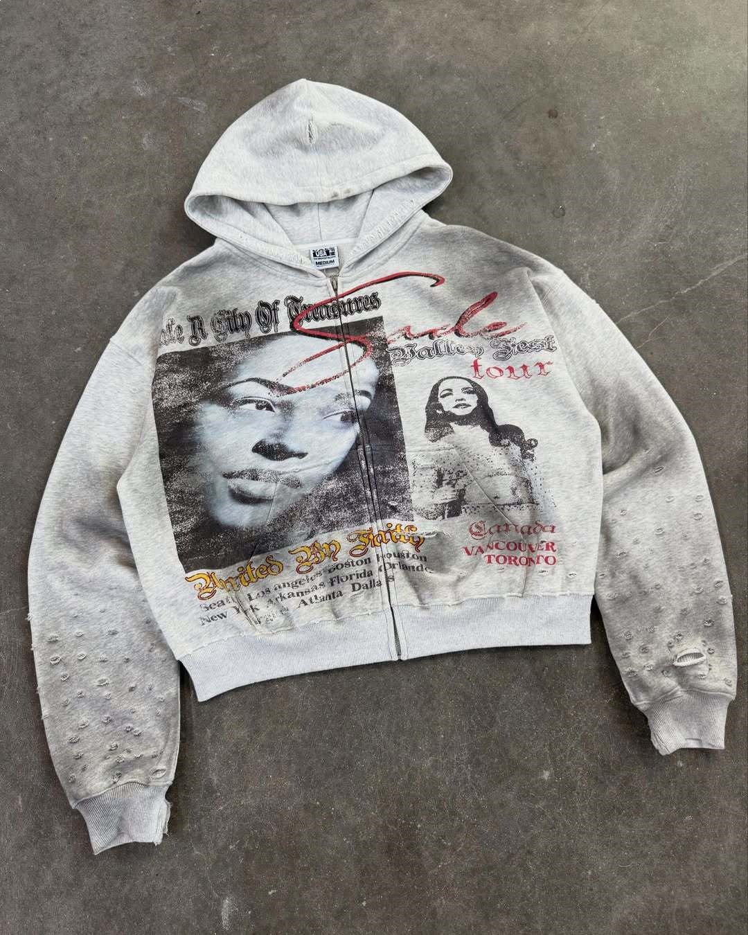 Other Sade Hoodie Love Deluxe Tour Graphic Distressed Grey