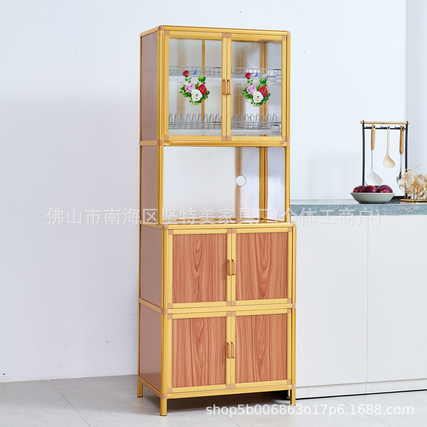 Comercio exterior transfronterizo armario de aleación de aluminio ventana de pantalla cocina armario de vidrio temperado armario de almacenamiento armario de almacenamiento