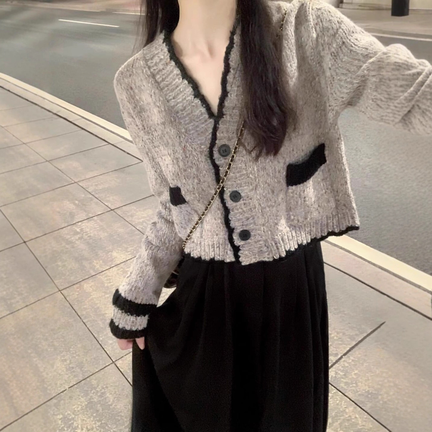开浅秋冬季天韩系御姐毛衣穿搭配一整套高级感连衣裙子两件套装女