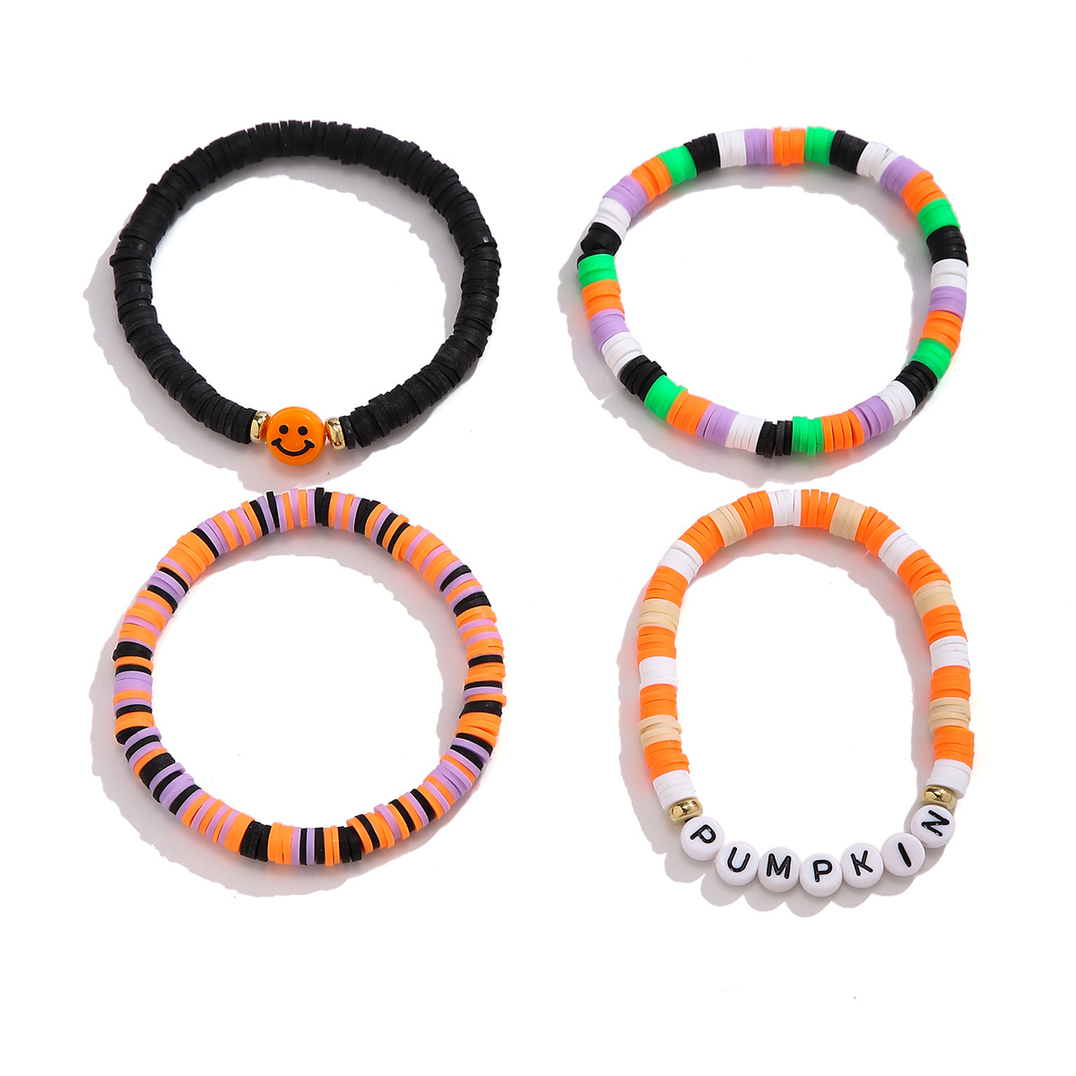 Bracelet de citrouille en perles d'Halloween, ensemble de bijoux de vacances en poterie souple, bracelet en dopamine élastique_voghion.com
