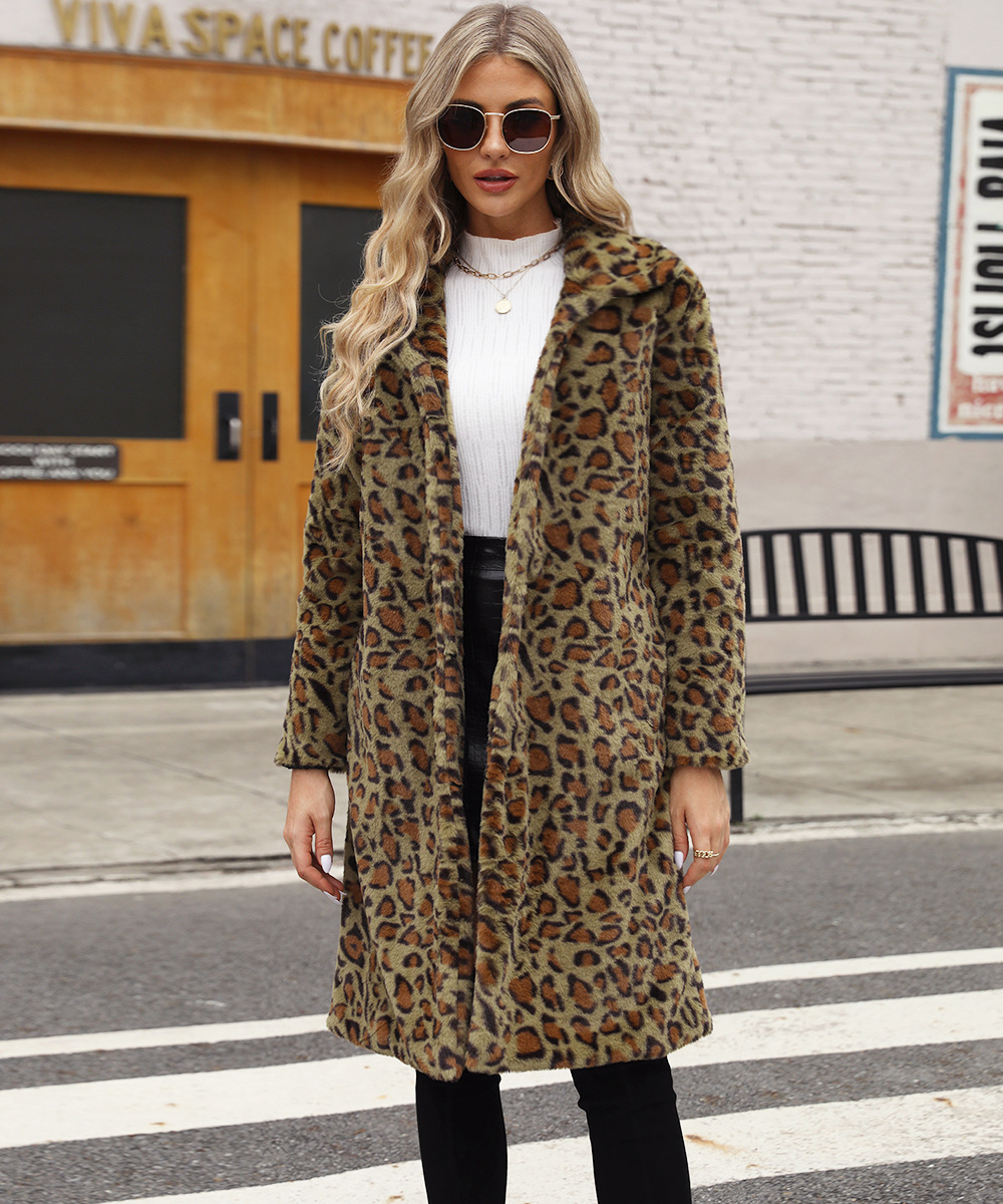 Women's Clothing hot selling leopard print   fur plush lapel coat long fashionable autumn and winter new style_voghion.com