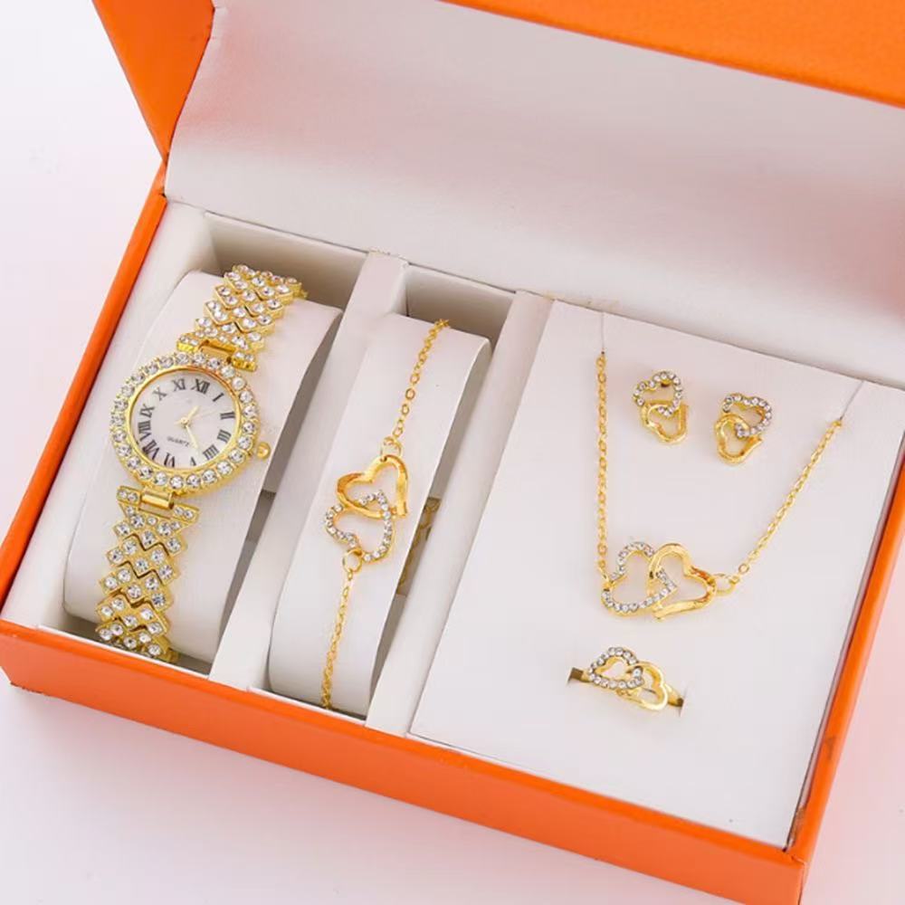 Golden roman watch + double love set